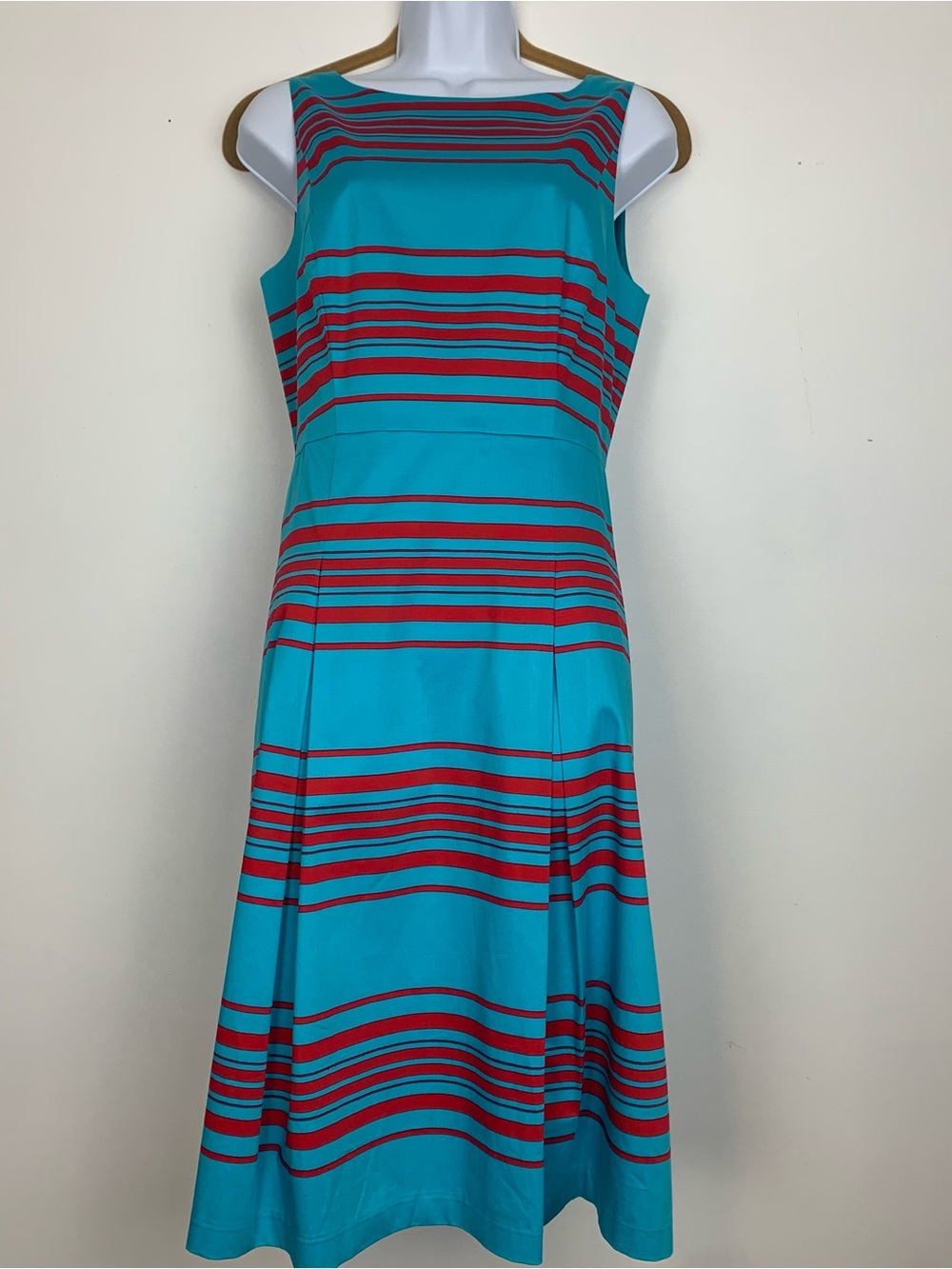 NWT Talbots Pleated Striped Blue/Red Dress sz 10